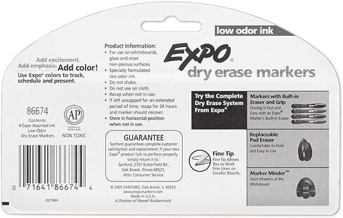 EXPO 86674K Low-Odor Dry Erase Markers, Fine Point, Assorted Colors, 4-Count in Saudi Arabia