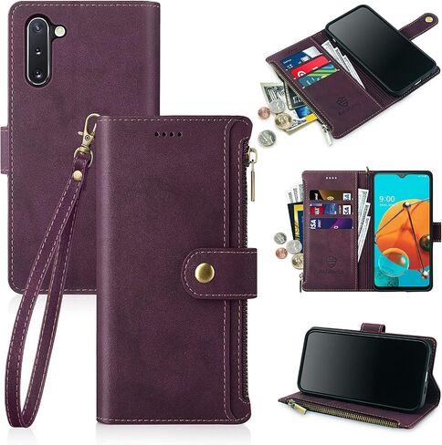 Antsturdy Samsung Galaxy Note 10 Wallet case with Card Holder for Women Men,Galaxy Note 10 Phone case RFID Blocking PU Leather Flip Shockproof Cover with Strap Zipper Credit Card Slots,Wine Red in Saudi Arabia