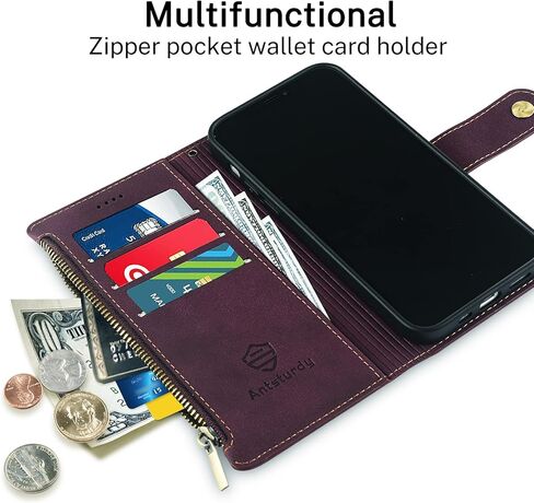 Antsturdy Samsung Galaxy Note 10 Wallet case with Card Holder for Women Men,Galaxy Note 10 Phone case RFID Blocking PU Leather Flip Shockproof Cover with Strap Zipper Credit Card Slots,Wine Red in Saudi Arabia