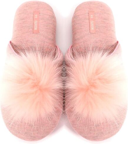 Millffy Women's Cozy House Slippers Fluffy Faux Fur ball Comfy Slides Bedroom Home Cotton knit Slippers in Saudi Arabia