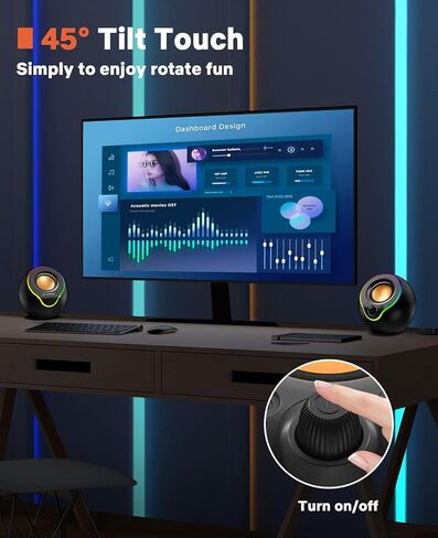LENRUE Computer Speakers, PC Speakers with Colorful Lights Button, Volume Knob, 45 ° Tilt, Loud Sound, AUX and USB Powered for PC Desktop Monitor Laptop in Saudi Arabia