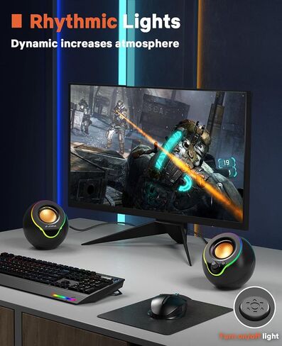 LENRUE Computer Speakers, PC Speakers with Colorful Lights Button, Volume Knob, 45 ° Tilt, Loud Sound, AUX and USB Powered for PC Desktop Monitor Laptop in Saudi Arabia