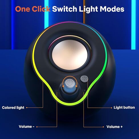 LENRUE Computer Speakers, PC Speakers with Colorful Lights Button, Volume Knob, 45 ° Tilt, Loud Sound, AUX and USB Powered for PC Desktop Monitor Laptop in Saudi Arabia