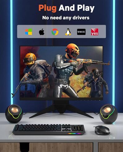 LENRUE Computer Speakers, PC Speakers with Colorful Lights Button, Volume Knob, 45 ° Tilt, Loud Sound, AUX and USB Powered for PC Desktop Monitor Laptop in Saudi Arabia