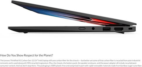 كمبيوتر محمول Lenovo Gen 12 ThinkPad X1 Carbon مع معالج Ultra 7 165U vPro، وشاشة لمس 14 بوصة 2.8K OLED 120 هرتز، وذاكرة الوصول العشوائي 32 جيجابايت 6400 ميجا هرتز، و1 تيرابايت Gen4 Performance SSD، وكاميرا 2160P UHD، ورؤية الكمبيوتر، وWin11 Pro in Saudi Arabia
