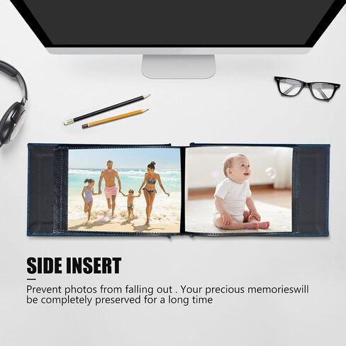 Photo Album 4x6 with 100 Pockets,Slip-in Picture Albums,Linen Cover Memory Book with Front Window,Black Page Vertical Photo Book for Wedding,Family,Anniversare,Baby,Vacation(Sky Blue) in Saudi Arabia