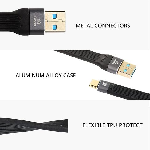 CERRXIAN 10Gbps Short USB Type C Cable,5inch USB A 3.0 Male to USB C 3.1 Male Cable,USB C 3.1 3A Fast Charging FPC Flat Cable Compatible with Power Bank, Car Charger,Phone(c-a) in Saudi Arabia