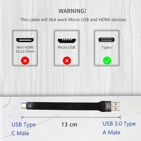 CERRXIAN 10Gbps Short USB Type C Cable,5inch USB A 3.0 Male to USB C 3.1 Male Cable,USB C 3.1 3A Fast Charging FPC Flat Cable Compatible with Power Bank, Car Charger,Phone(c-a) in Saudi Arabia