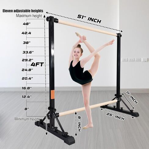 Portable Ballet Barre,Adjustable Height,Heavy Duty, No Tools,Dance Bar for Stretching & Balance Excercise,Sturdy Construction for Balance Workout,Weight Capacity 350 LBS in Kuwait