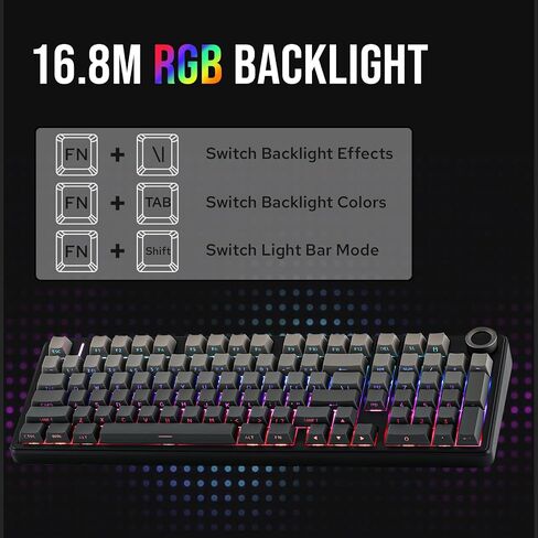 لوحة مفاتيح Aula F99 PRO 96% ميكانيكية، لوحة مفاتيح ألعاب لاسلكية BT5.0/USB-C/2.4 جيجا هرتز، لوحة مفاتيح مخصصة قابلة للتبديل مع بطارية 8000 مللي أمبير في الساعة، مقبض، إضاءة خلفية RGB لنظام Win/Mac (أبيض أزرق) in Kuwait
