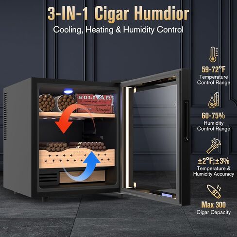 Cigar Humidors Cabinet for 200 Cigars, Cigar humdiidor Box with Digital Hygrometer, Spanish Cedar Lining 2 Shelves 1 Drawer Cabinet Humidor for Cigars, Great Idea Gift in Saudi Arabia
