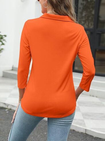 ORANDESIGNE Women's 3/4 Sleeves V Neck Polo Shirts Summer Button Tops Casual Collar Basic Cute Tees Black in Saudi Arabia