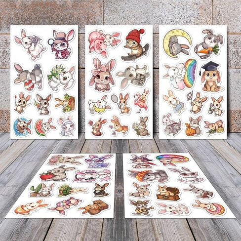 Pack 50 Pcs Cute Animal Bunny Rabbit Stickers for Water Bottles Funny Laptop Luggage Computer Scrapbooking Teens Girls Boys Adults Waterproof Aesthetic Sticker Small Vinyl Decals in Kuwait