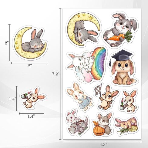 Pack 50 Pcs Cute Animal Bunny Rabbit Stickers for Water Bottles Funny Laptop Luggage Computer Scrapbooking Teens Girls Boys Adults Waterproof Aesthetic Sticker Small Vinyl Decals in Kuwait