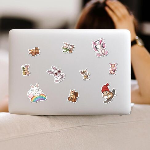 Pack 50 Pcs Cute Animal Bunny Rabbit Stickers for Water Bottles Funny Laptop Luggage Computer Scrapbooking Teens Girls Boys Adults Waterproof Aesthetic Sticker Small Vinyl Decals in Kuwait