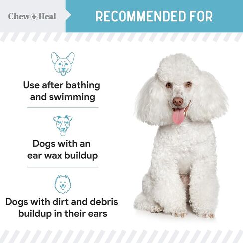 محلول منظف للأذن للقطط والكلاب من Chew + Heal - قطارة 118 مل - قطرات غسيل أذن الحيوانات الأليفة لمنع العدوى وإزالة الحطام - الصبار المهدئ والبندق الساحر وزيت شجرة الشاي in Kuwait