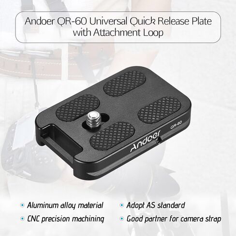 Andoer QR-60 لوحة إطلاق سريعة عالمية مصنوعة من سبائك الألومنيوم 1/4 بوصة مع حلقة مرفقة لحامل ثلاثي القوائم برأس كروي قياسي Arca-Swiss لكاميرا Canon Nikon Sony DSLR in Saudi Arabia