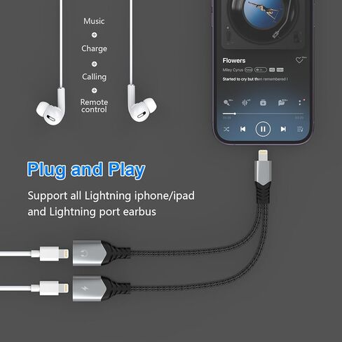 محول مقسم Lightning مزدوج من Opluz، سماعة رأس وشاحن 2 في 1 لهاتف iPhone، يدعم المكالمات والشحن السريع، معتمد من MFI in Kuwait