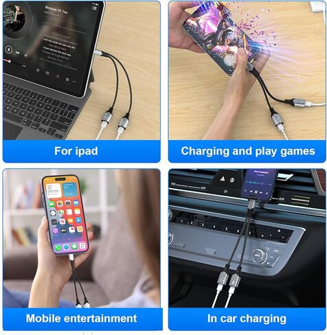 محول مقسم Lightning مزدوج من Opluz، سماعة رأس وشاحن 2 في 1 لهاتف iPhone، يدعم المكالمات والشحن السريع، معتمد من MFI in Kuwait