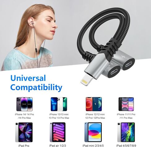 محول مقسم Lightning مزدوج من Opluz، سماعة رأس وشاحن 2 في 1 لهاتف iPhone، يدعم المكالمات والشحن السريع، معتمد من MFI in Kuwait