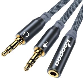 KOOPAO 3.5MM Headphone Microphone Splitter, 3.5mm Female to Dual Male Headphone Y Splitter Cable Compatible with Headphone and Mic Function for Tablet, Laptop, PC Gaming Headset, PS4