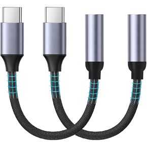 محول مقبس سماعة رأس أنثى USB C إلى 3.5 ملم (عبوة من قطعتين)، كابل صوت Aux Hi-Fi Dongle DAC من النوع C لهاتف Samsung Galaxy S22 S21 S20، Ultra S10 S9 Plus، Note 20، iPad Mini 6th، Pixel 6/5، iPad Pro