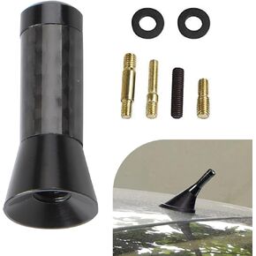 1 PC Car Carbon Fiber Short Antenna, 1.37" Signal Wireless Booster Antenna, Metal Mini Exterior Antenna Decoration Replacement with Mounting Accessories, Universal for Cars (Silver & Black)
