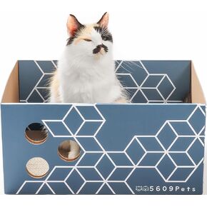 Extra Large Cardboard Cat Scratcher Box, Fun & Cute Cat Scratching Bed for Indoor Cats, Sturdy Scratch Box w/Catnip, 17"x13"x8.25", Premium Quality