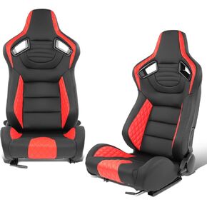 DNA MOTORING Universal Reclinable Bucket Seats with Bottom Mount Sliders,21" W X 22" D X 38" H,Black/Blue, RS-JBR-003-BL