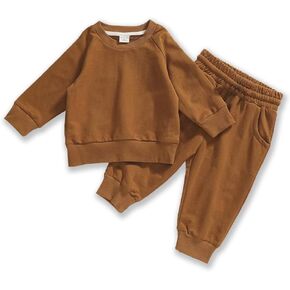 Infant and Toddler Baby Girl Boy Clothes french terry Long Sleeve Sweatshirt Top+Pants Kids 2Pcs track Suit Set
