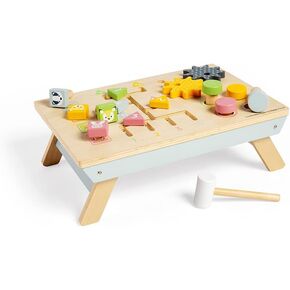 Bigjigs Toys FSC® Certified Tabletop Activity Bench - Sustainable Wooden Activity Table for 1 Year Olds, 4 Activities for Fine Motor Skills, Quality Early Development & Activity Toys