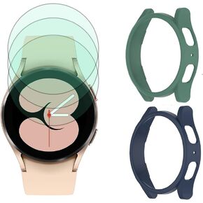 Screen Protector (3+2Pack) Compatible for Samsung Galaxy Watch 5 (40mm) / Galaxy Watch 4 (40mm), Tempered Glass Film Anti-Scratch High Definition Full Coverage and 2 Soft TPU Protective Case