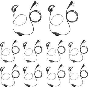 G Shape Walkie Talkie Headset with MIC&PTT for BF-888S UV-5R BF-F8HP 2 Pin Earpiece for H-777 RT21 RT22 Talkabout Kenwood Two Way Radio [10 Packs]
