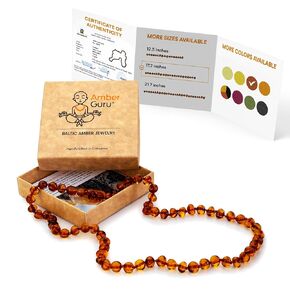 Baltic Amber Necklace for Women and Men (Authentic, Certified) - 17.7 inches, Cognac (Polished) - Unisex Amber Jewelry for Adults - Amber Bead Necklace