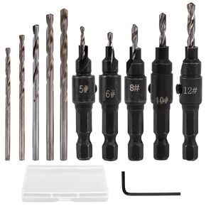 Countersink Drill Bit Set 5pcs, Woodworking Tools Counterbore Hole Drill Bits, 5#6#8#10#12 Tapered Drill Bit for Woodworking, Depth Adjustable Countersink Bit, 1/4"Hex Shank