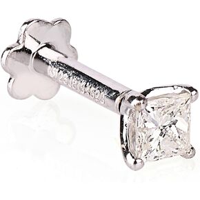 Princess Cut Diamond Nose Stud with 6 mm Internally Threaded 14K White Gold Screw Post also Lip Labret Monroe Ring