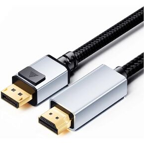 4K 60Hz DisplayPort to HDMI Cable Adapter, 1.65FT/0.5M Short DP 1.2 to HDMI 1.4 Male UHD Cord, Braided Uni-Directional Cord for Dell, NVIDIA, AMD, Lenovo, HP, Monitor, Projector, Desktop