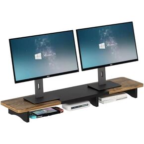 DAWNTREES Dual Monitor Stand Riser,39.4 inch Wood Desk Organizer Shelf with Underneath Storage for Office Accessories,Suitable for desktop computers/laptops/TVs/printers