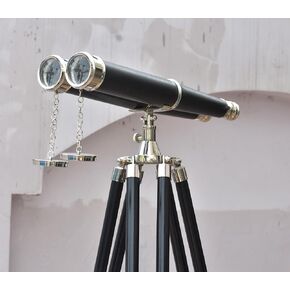 Nautical Brass Telescope Brass Marine Navy Nautical Brass Double Barrel Binocular with Nautical Brass 18" Binocular Telescope with Floor Tripod Stand