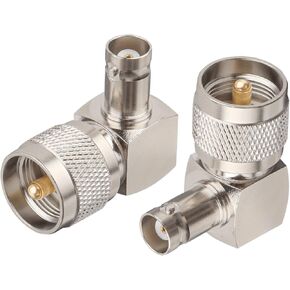XRDS -RF BNC Female to UHF Male Connectors 2PCS, Right Angle 90 Degree PL259 UHF Male Plug to BNC Female Connector