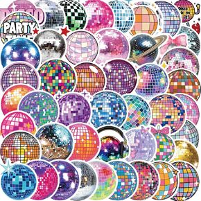 50 PCS Disco Ball Sticker for Water Bottle 70s 80s Party Sticker for Dance Hall Vintage Sticker Disco Party Decorations Disco Party Favors for Adults