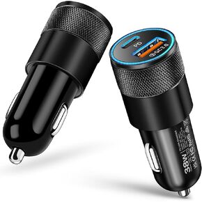 USB C Car Charger 38W Multi Dual Port PD&QC 3.0 Fast Charging 12V Car Power Adapter Plug Boxeroo Auto Cargador Carro Cigarette Lighter Compatible for iPhone 15 Pro/Max/, Samsung Galaxy (2 Pack)