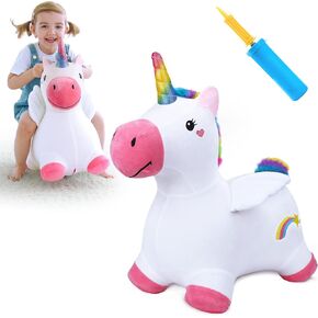 iPlay, iLearn Bouncy Pals Pink Fox Hopping Horse, Toddler Girls Inflatable Bouncing Animal Hopper, Kids Outdoor Jump Toy, Indoor Plush Ride on Bouncer, Birthday Gifts for 18 24 Months 2 3 4 5 Year Old