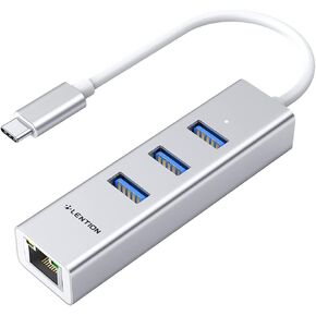 LENTION USB C Hub Ethernet Adapter, 3 USB 3.0, RJ45 Network Connector for 2023-2016 MacBook Pro, New Mac Air/iPad Pro, Chromebook, More, Stable Driver Certified (CB-C23s, Silver)