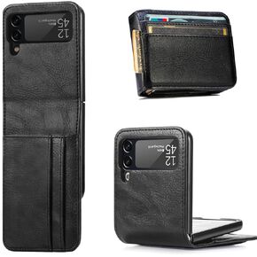 CCSamll for Samsung Galaxy Z Flip 4 Wallet Case with Card Holder, Business Style Premium Leather for Women Men Protective Phone Case Cover for Samsung Galaxy Z Flip4 5G DK Black