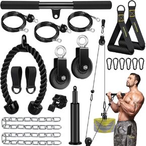 Weight Cable Pulley System Gym - Upgraded LAT Pull Down Machine Accessories, LAT and Lift Cable Pulley Attachments for Home Gym Equipment, Crossover Clip Chest, Tricep Pull Down, Biceps Curl Workout