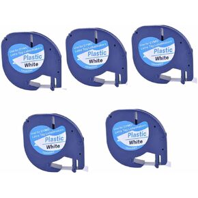5PK Compatible Dymo LetraTag 91201 Black on White (12mm x 4m) Plastic Label Tapes for Dymo LetraTag LT-100H, LT-100T, LT-110T, QX 50, XR, XM, 2000, Plus Label Makers (5)