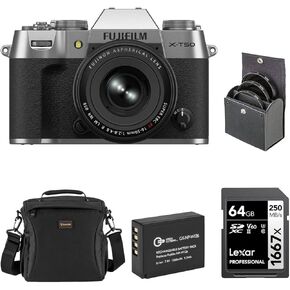 كاميرا Fujifilm X-T50 بدون مرآة مع عدسة XF 16-50 مم f/2.8-4.8 R LM WR، فضية، حزمة مع بطارية ليثيوم أيون، وبطاقة ذاكرة SDXC سعة 64 جيجابايت ومجموعة فلتر 58 مم in Kuwait