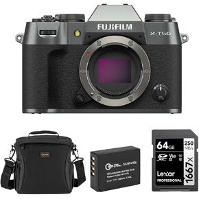 Fujifilm X-T50 Mirrorless Camera Body Bundle, Charcoal Silver
