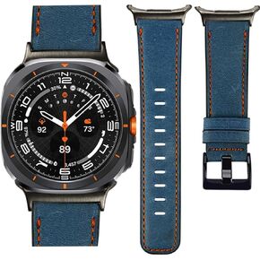 Leather Bands Compatible with Samsung Galaxy Watch Ultra 47mm(2024), Adjustable Top Grain Leather Watch Strap for Men Women